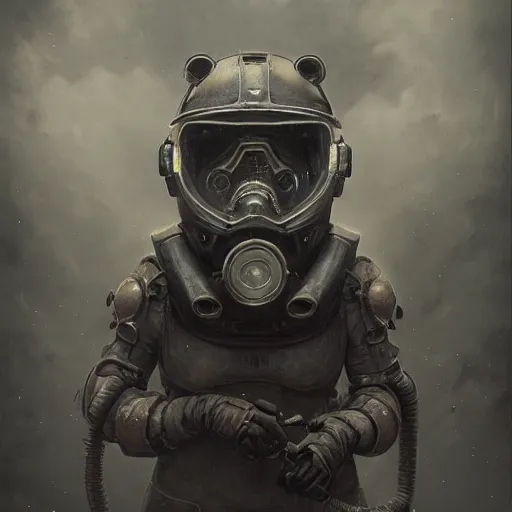 Image similar to power armor gasmask black armor, anthropomorphic shiba inu, shiba inu face, stuning 3 d render, masterpiece, glowing black aura, foggy dark graveyard, by donato giancola and greg rutkowski and wayne barlow and zdzisław beksinski, realistic face