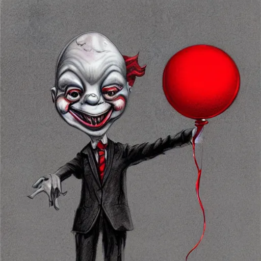 Prompt: surrealism grunge cartoon portrait sketch of a mushroom man with a wide smile and a red balloon by - michael karcz, loony toons style, pennywise style, horror theme, detailed, elegant, intricate