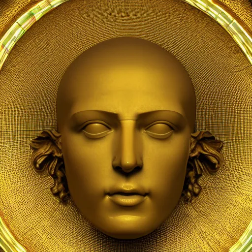 Image similar to renaissance statue head in a bright neon ring, 3 d render, ray tracing, hyper - realistic, hyper detailed, 8 k resolution, sharp focus