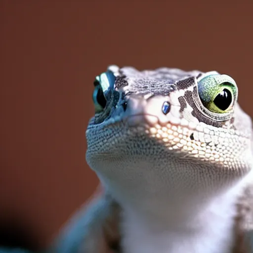 Image similar to cute lizard with long white fluffy fur, by Hayao Miyazaki