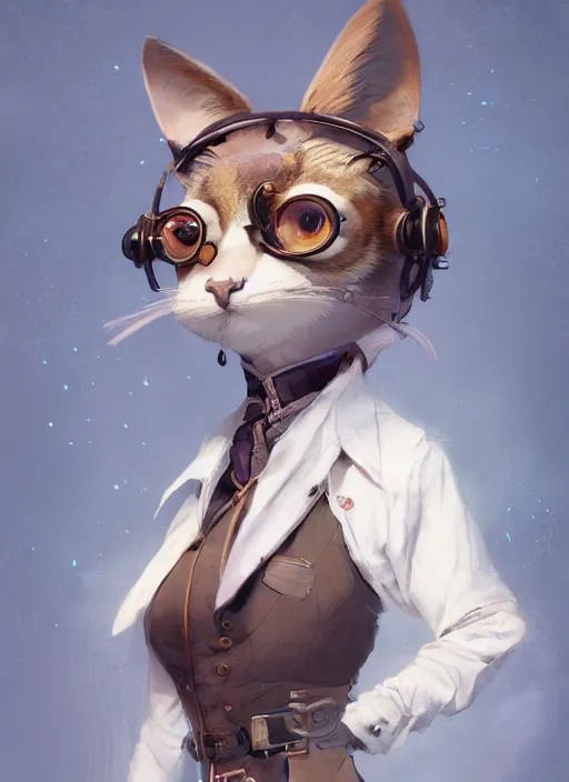 Prompt: a beautiful half body portrait of a cute anthropomorphic steampunk cat fursona. big eyes. character design by cory loftis, fenghua zhong, ryohei hase, ismail inceoglu and ruan jia. volumetric light, detailed, rendered in octane
