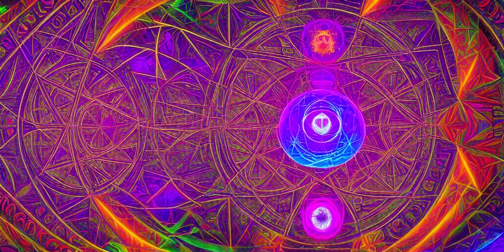 Image similar to dmt spirits, sacred euclidean geometric buildings housing dmt time elves, psychedelic architecture, soul frequency, 8 k resolution, highly detailed,