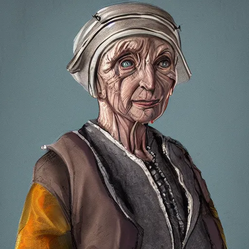 Image similar to Digital painting of a old 17th century old lady cyborg