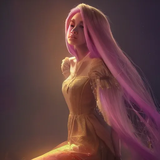 Image similar to rapunzel with her long beautiful hair wrapping around her body, huggy wuggy from poppy playtime video game, fullbody, ultra high detailed, glowing lights, oil painting, greg rutkowski, charlie bowater, beeple, unreal 5, daz, hyperrealistic, octane render, rpg portrait, dynamic lighting, fantasy art, beautiful face