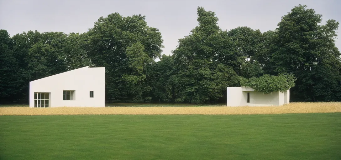 Prompt: farmhouse designed by santiago calatrava. landscape design by capability brown. fujinon premista 1 9 - 4 5 mm t 2. 9. portra 8 0 0.