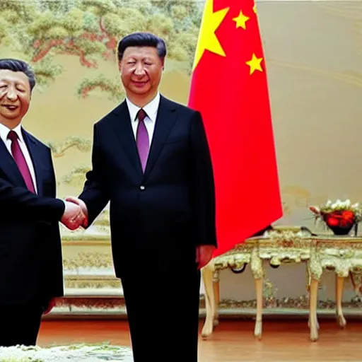 Prompt: Czech president Xi Jinping shaking a hand with Chinese president Xi Jinping