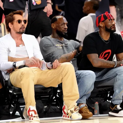 Image similar to robert downey jr. comes to nba to watch lebron james