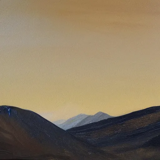 Image similar to painting of an obsidian landscape with mountains