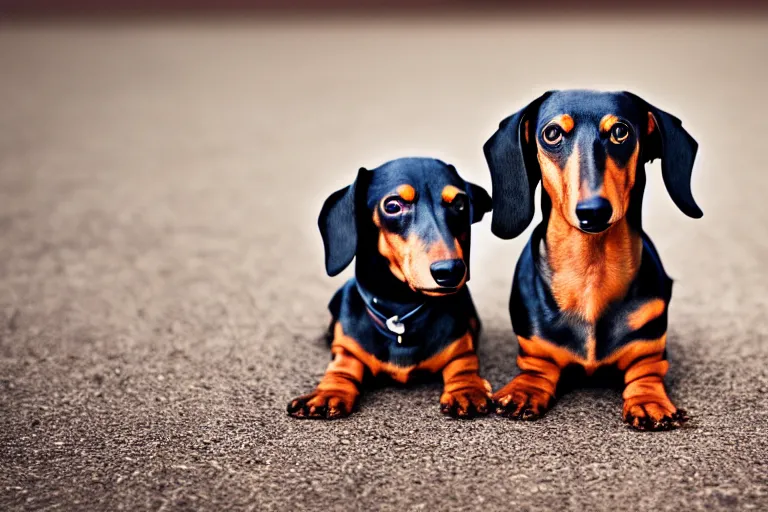 Prompt: Photo of a two-headed dachshund, portrait, 3/4 view, Refined, Detailed professional photo, 50mm lens, Canon eos, blurry distant background, Highly Detailed, Cinematic Lighting, 8k