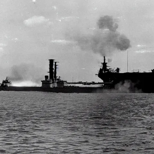 Prompt: steam train landing on the battleship yamato