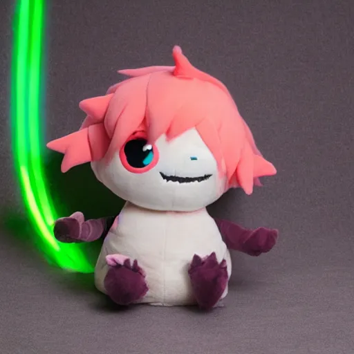 Prompt: cute fumo plush of a monster boy who loves to party, three point lighting, jellyfish, refractive optics, vray