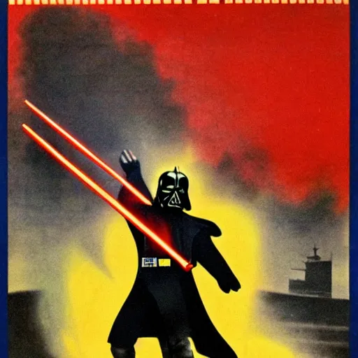 Image similar to a 1 9 3 0 s soviet propaganda poster of darth vader