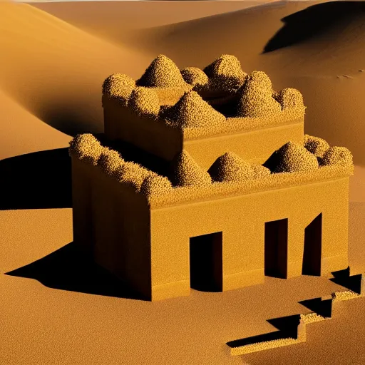 Image similar to desert temple in sand with cube