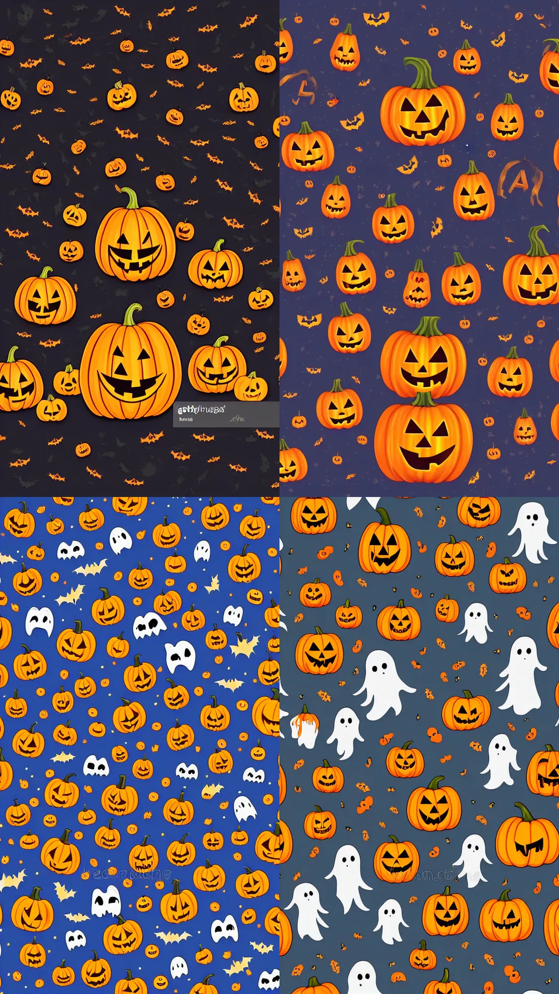Prompt: Halloween wallpaper with ghosts, candy, jack-o-lanterns, 3D vector illustration cartoon style