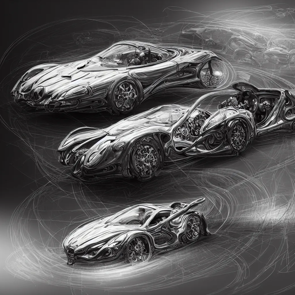 Image similar to open top sports car shaped as time machine in latent space, mechanical wire frame drawing, fantasy, intricate, elegant, highly detailed, digital painting, concept art, smooth, sharp focus, illustration, divine realm of gods, realistic cinematic style, filmed in 70mm, volumetric lighting, octane render, photographic, concept art, artist Leonardo DaVinci, unreal engine 8k