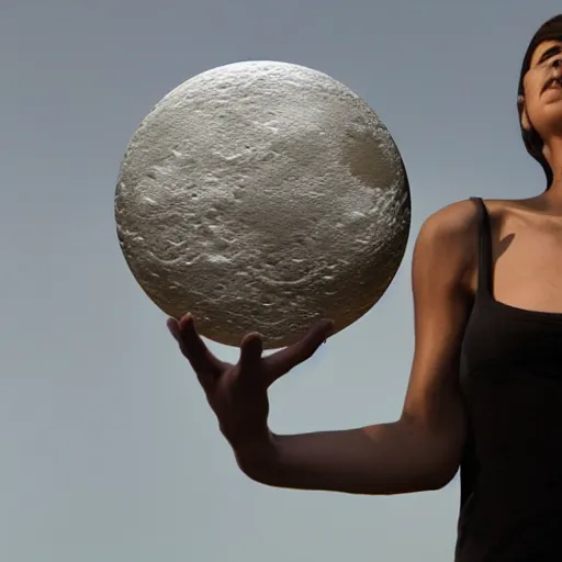 Prompt: a goddess holds a moon, sculpture, hyperrealistic.