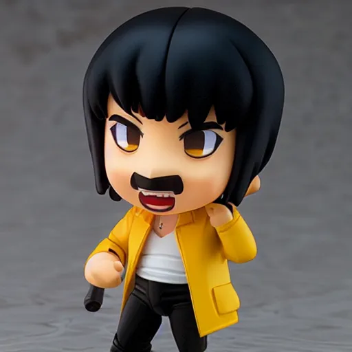 Prompt: freddie mercury as nendoroid singing with raised hand, 8 k hd dof, kodak film,