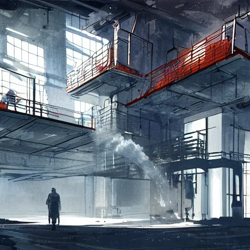 Prompt: busted steam pipe in a scifi factory corridor, concept art