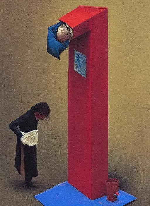 Image similar to magician with a trash over his head praying to a trash bin Edward Hopper and James Gilleard, Zdzislaw Beksinski highly detailed