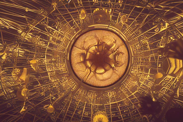 Prompt: symmetrical cinematic, jellyfish victorian pavilion dome, latex rave, steampunk, art deco, burning man, octane render, architecture