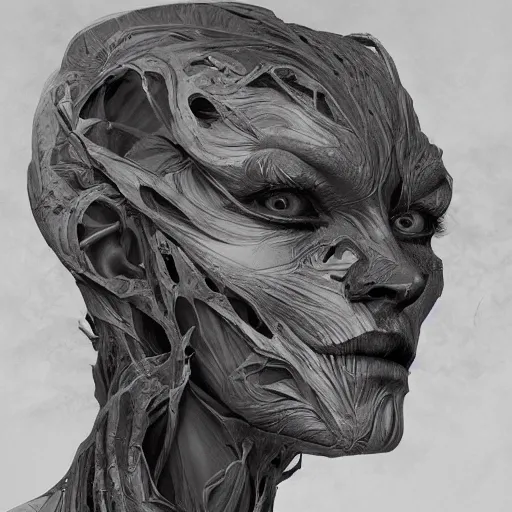Prompt: charcoal painting of a sculpture, distorted, abstract, creepy, intricate, elegant, highly detailed, ray tracing, digital painting, artstation, concept art, sharp focus, illustration, art by artgerm and greg rutkowski and alphonse mucha, 8 k