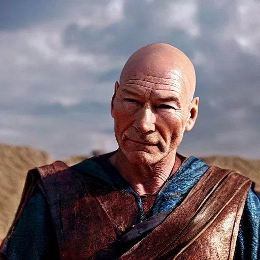 Image similar to patrick stewart in ben hur, 4 k hd film still