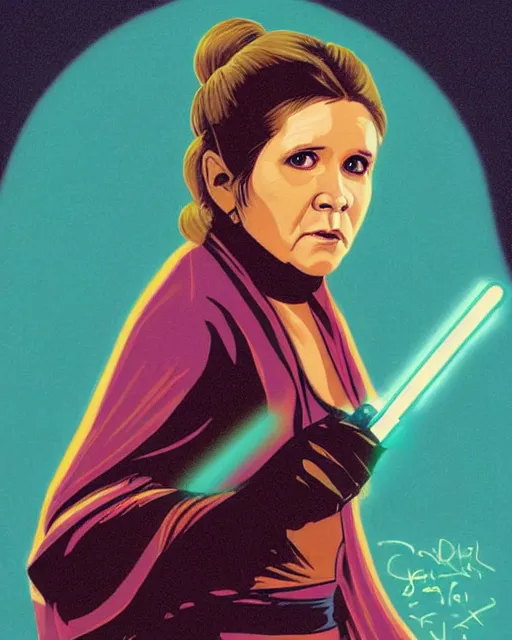 Image similar to carrie fisher in return of the jedi, 1984, digital art, cdx