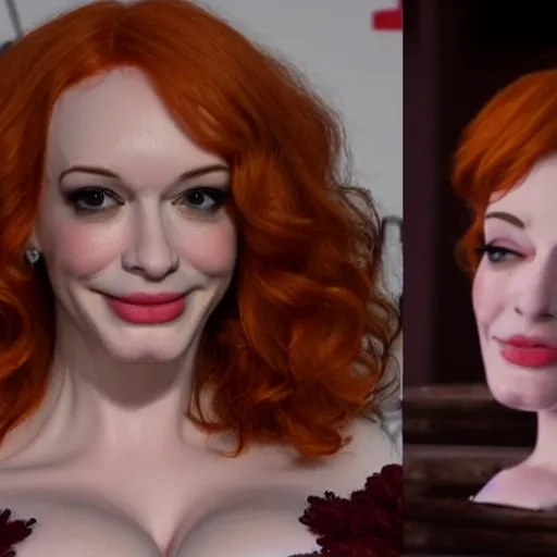 Image similar to Christina Hendricks bust, ice cream between chest, crying, body realistic,