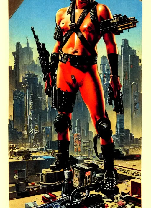 Image similar to cyberpunk mercenary. portrait by john philip falter and will eisner and gil elvgren