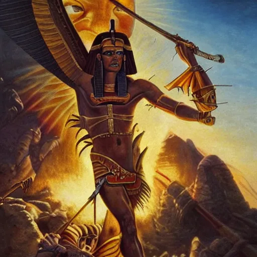 Image similar to epic masterpiece excruciating death of Egyptian sun god Ken Kelly, photorealistic, cinematic, fantastic reality, detailed, intricate dramatic lighting, establishing shot, 8k resolution – W 1024