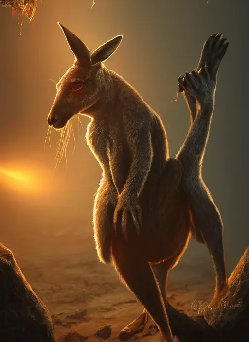 Prompt: kangaroo, ultra detailed fantasy, elden ring, realistic, dnd character portrait, full body, dnd, rpg, lotr game design fanart by concept art, behance hd, artstation, deviantart, global illumination radiating a glowing aura global illumination ray tracing hdr render in unreal engine 5