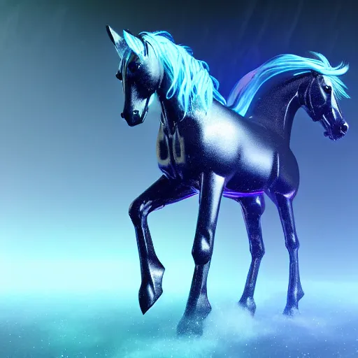 Image similar to cyber horse in the spirit realm, ice, cosmic, octane render, digital painting, award winning photograph