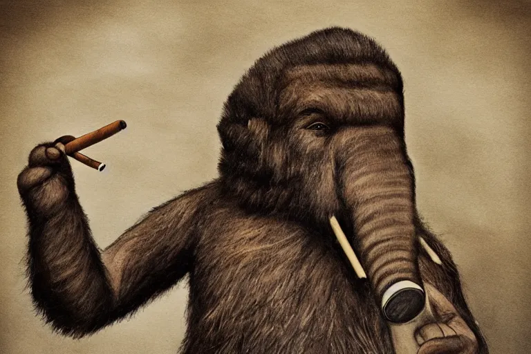 Image similar to mammoth with a cigar