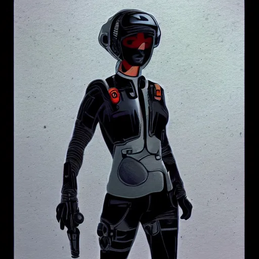 Image similar to woman in sci - fi gear, by wayne barlow