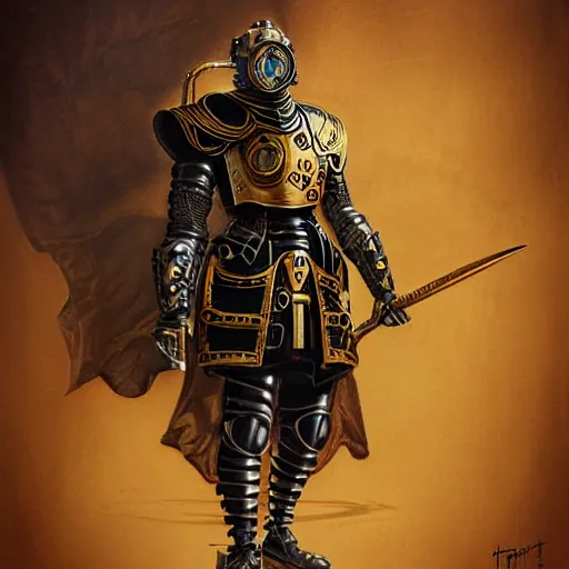 Image similar to Lofi steamPunk portrait knight wearing black and gold plate armor with dragon Pixar style by Tristan Eaton Stanley Artgerm and Tom Bagshaw