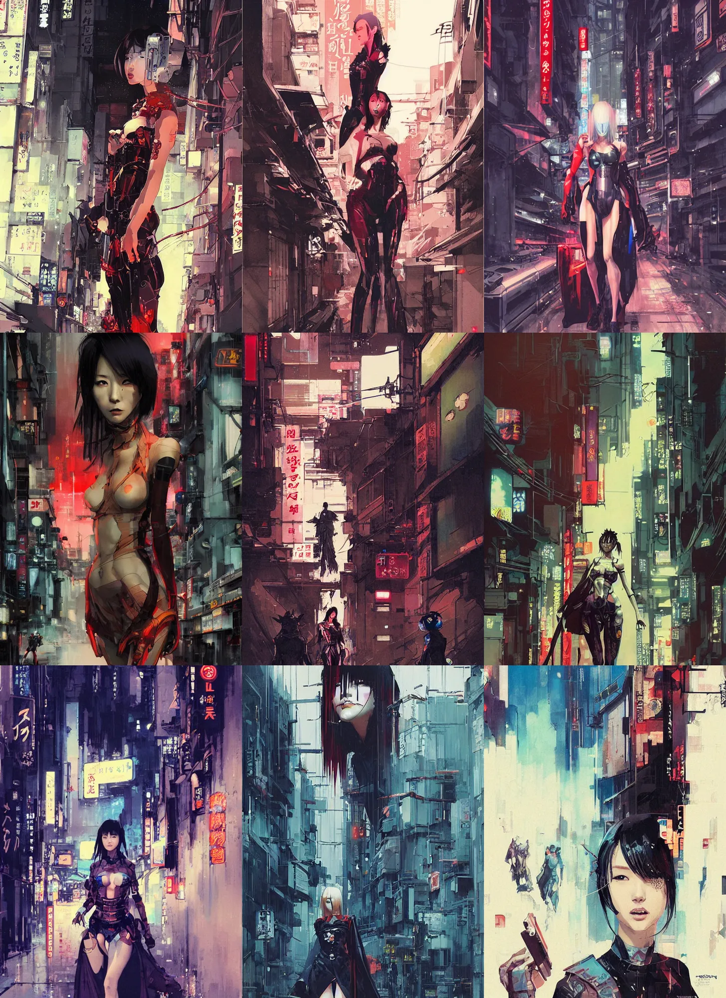 Prompt: lee jin - eun exiting kyoto gion from in cyberpunk theme by peter andrew jones and conrad roset, rule of thirds, seductive look, beautiful