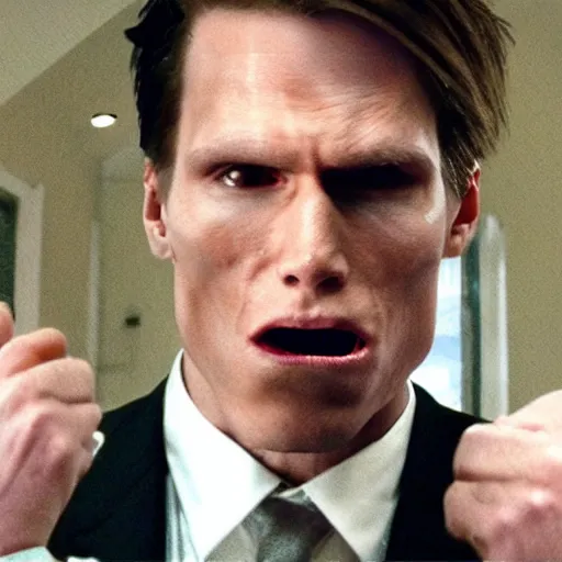 Image similar to Live Action Still of Jerma in American Psycho, real life, hyperrealistic, ultra realistic, realistic, highly detailed, epic, HD quality, 8k resolution, body and headshot, film still