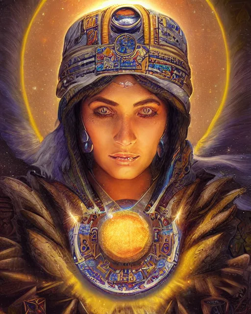 Prompt: digital painting of hanan pacha, the incan world above us where the sun and moon live, by filipe pagliuso and justin gerard, symmetric, fantasy, realistic, highly detailed, realistic, intricate, sharp focus, tarot card, portrait