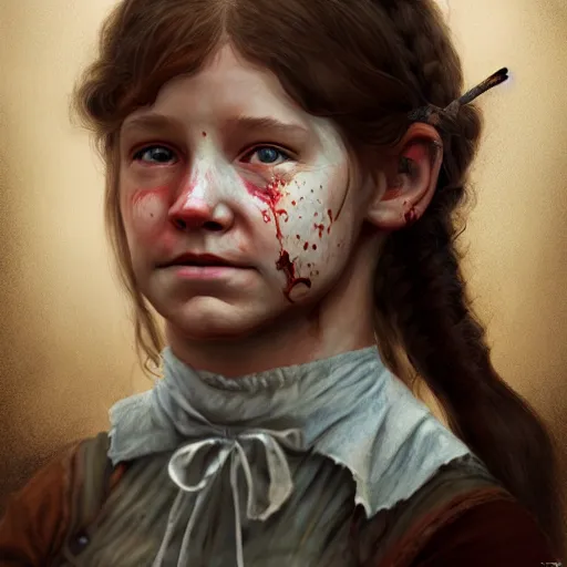 Prompt: young laura ingalls from little house on the prairie as a zombie, 7 days to die zombie, fine art, award winning, intricate, elegant, sharp focus, cinematic lighting, highly detailed, digital painting, 8 k concept art, art by guweiz and z. w. gu, masterpiece, trending on artstation, 8 k