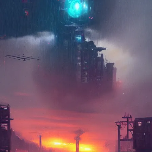 Image similar to the sky above the port was the color of television tuned to a dead channel, neuromancer, painted by greg rutkowski, painted by igor kieryluk, high detail, dramatic light, digital art, trending on artstation