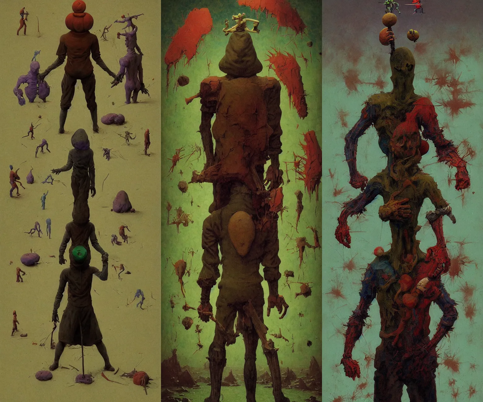 Prompt: full - body portrait surreal colorful clay fighting artstation rpg giant ghoul character concept art anatomy, action pose, very coherent and colorful high contrast masterpiece by norman rockwell franz sedlacek hieronymus bosch dean ellis simon stalenhag rene magritte gediminas pranckevicius, dark shadows, sunny day, hard lighting, reference sheet white! background