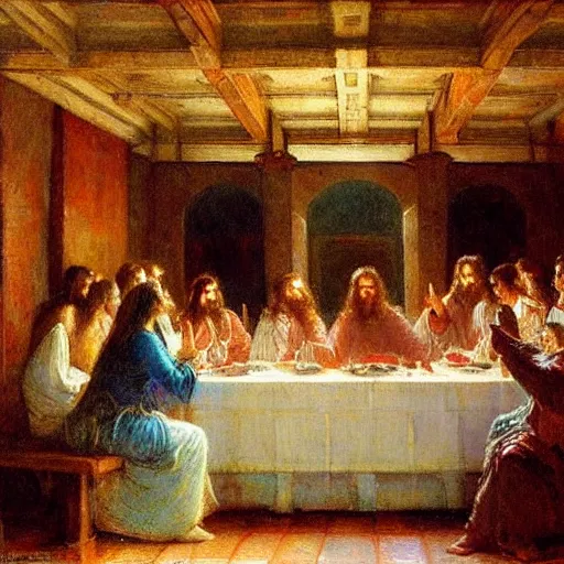 Image similar to The Last Supper painted by Gaston Bussiere