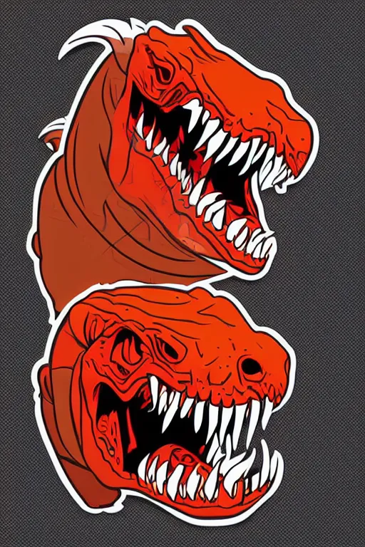 Image similar to Evil t-rex, the devil, sticker, blood thirsty, spawn of Satan, burning in hell, blood, evil, colorful, illustration, highly detailed, simple, smooth and clean vector curves, no jagged lines, vector art, smooth