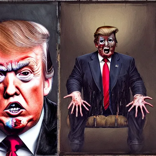 Image similar to portrait of donald j. trump as a zombie being interviewed, 7 days to die zombie, fine art, soft light from the side, award winning, subtle earthy tones, intricate, elegant, sharp focus, cinematic lighting, digital painting, 8 k concept art, art by michael hussar, art by brom, art by z. w. gu, 8 k