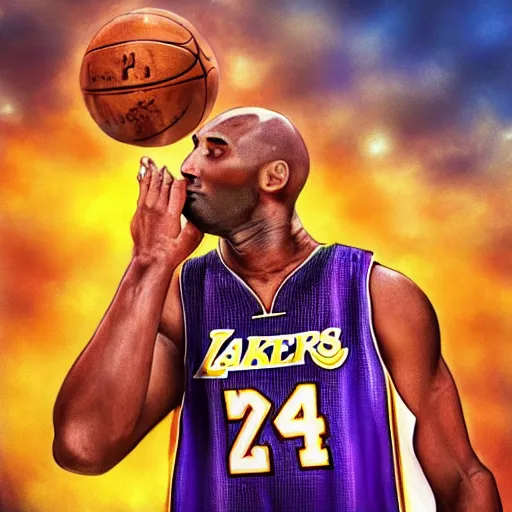 Image similar to kobe bryant kissing with a giant turtle in heaven, hyper realistic, cinematic, side view, digital art, amazing detail, artstatiom, cgsociety, epic art