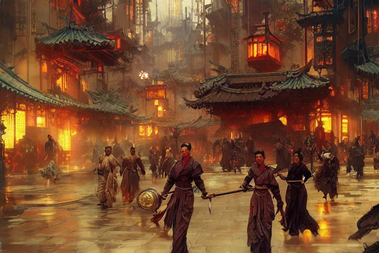 Image similar to wuxia, steampunk city, painting by gaston bussiere, craig mullins, j. c. leyendecker