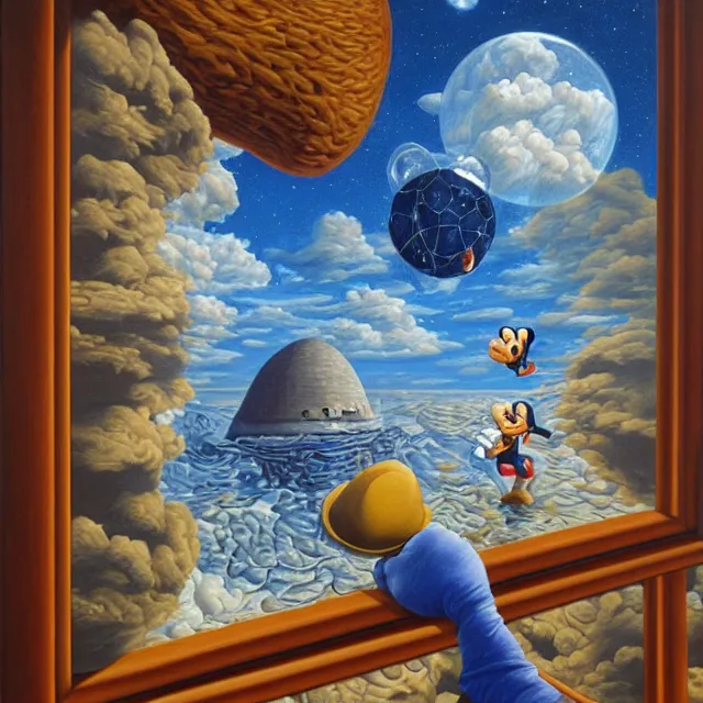 Image similar to an oil on canvas portrait painting of mickey mouse, surrealism, surrealist, cosmic horror, rob gonsalves, high detail