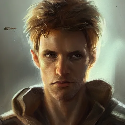 Image similar to portrait of a man by Greg Rutkowski, Cade Skywalker from Star Wars Expanded Universe, he is about 30 years old, messy blond hair, wearing a leather jacket, highly detailed portrait, digital painting, artstation, concept art, smooth, sharp foccus ilustration, Artstation HQ
