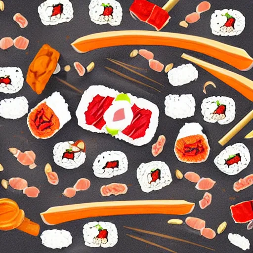 Prompt: sushi, floor texture, cartoon style