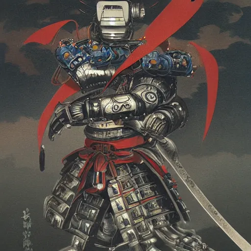 Prompt: cybernetic samurai by Hasegawa Tohaku, matte painting